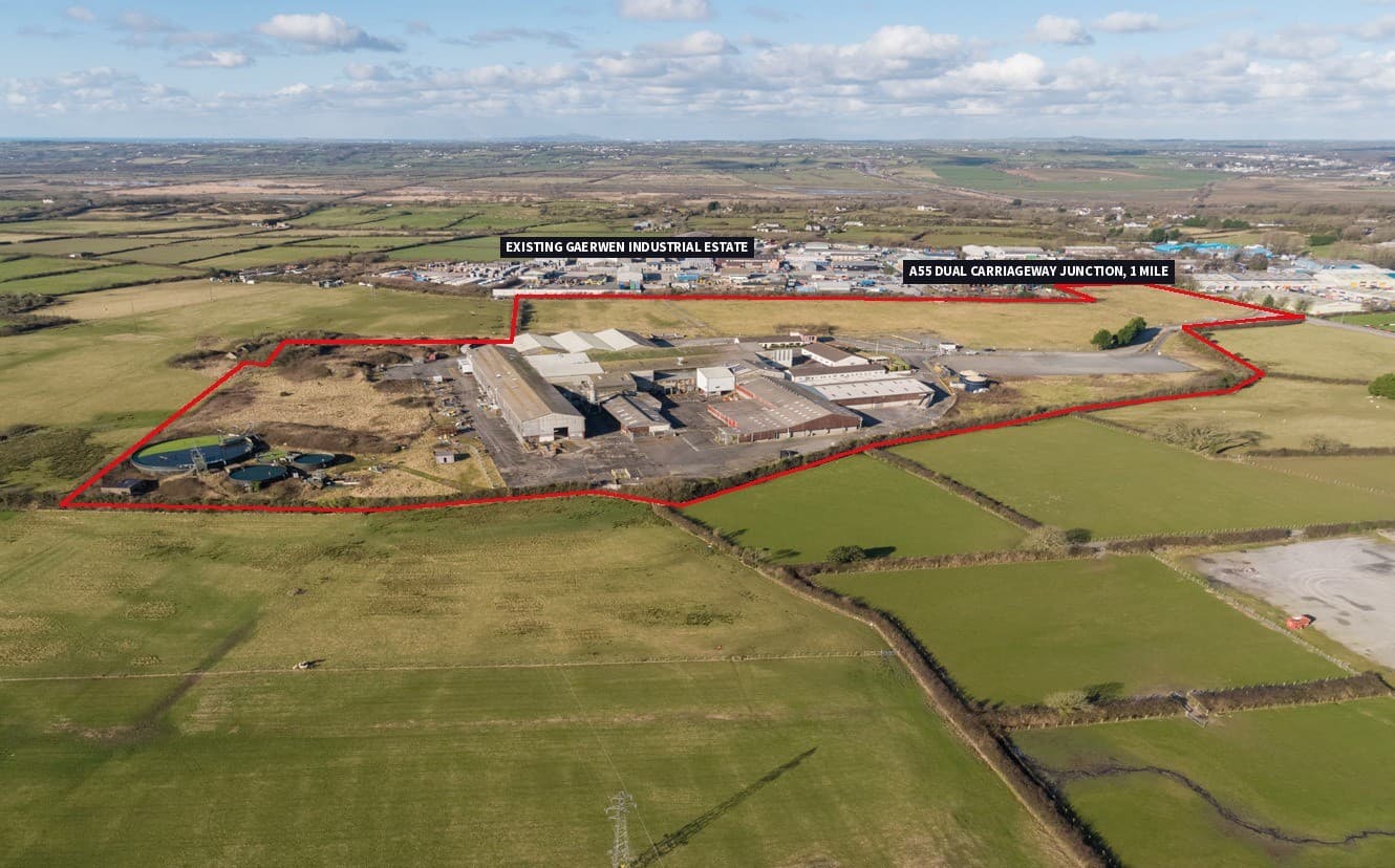 Aerial view of the Gaerwen site with the boundary marked